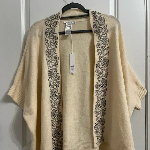 Chico's Ivory Sweater with Black Embellishments - Picture 1 of 6